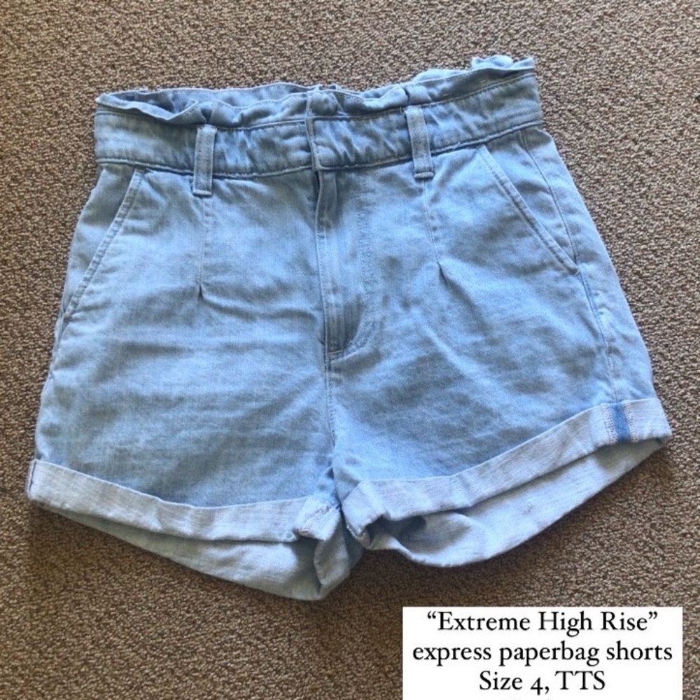 High Rise Paperbag Denim Shorts